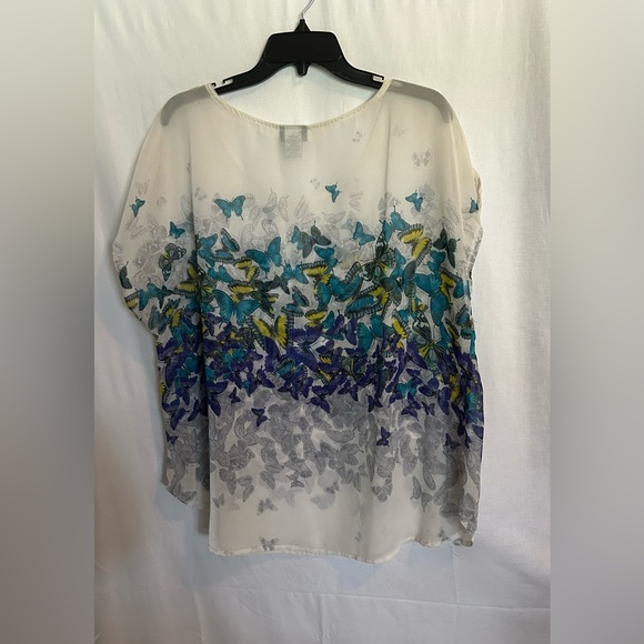 Dots - White Boxy Short Sleeve Blouse with Butterflies - Picture 9 of 12